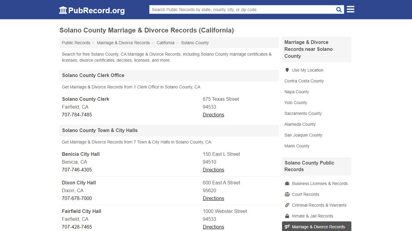 Solano County Marriage & Divorce Records (California)