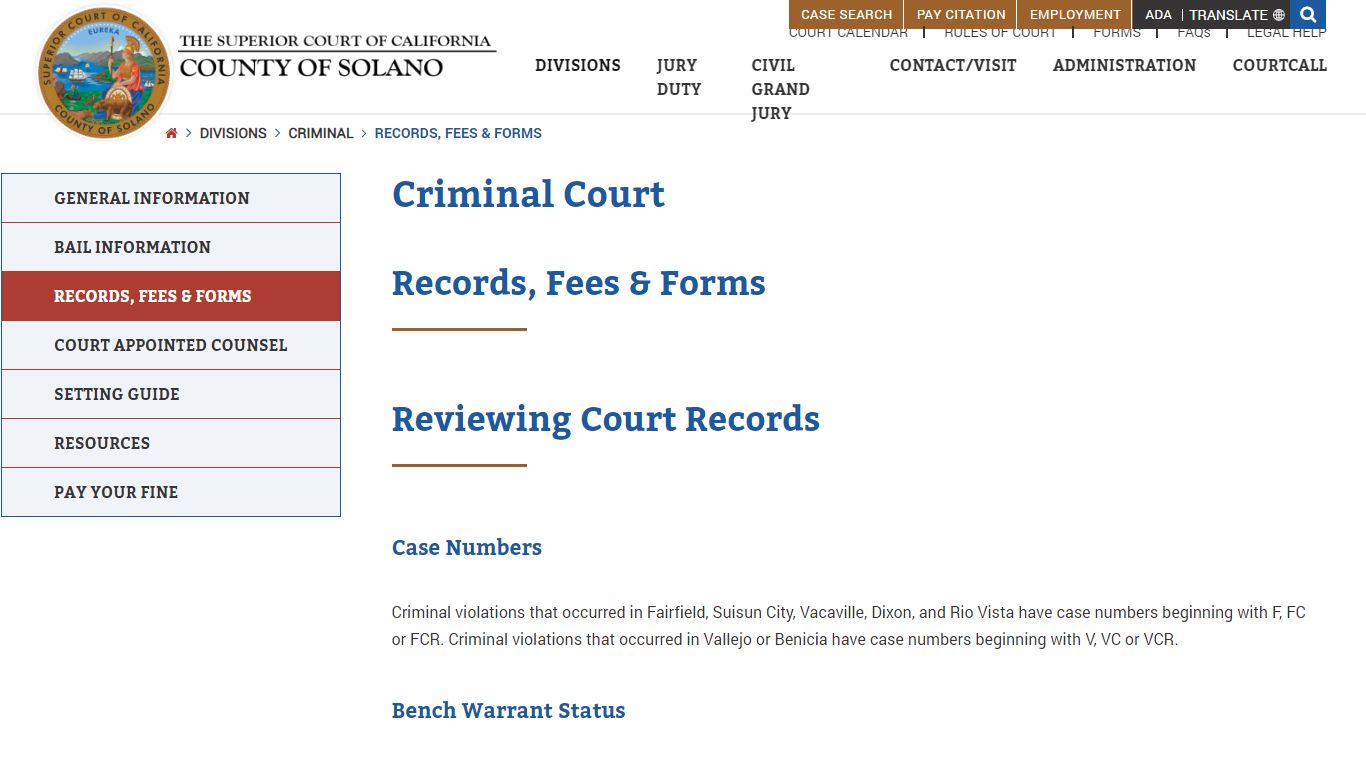 Records, Fees & Forms - Solano County Superior Court